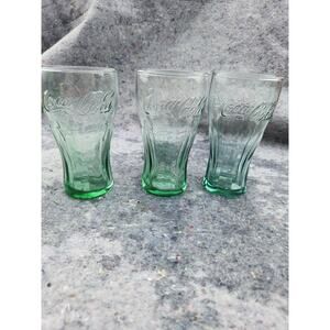 3 Libbey Green Coca Cola Flared Drinking Glasses Large 16 oz Heavy